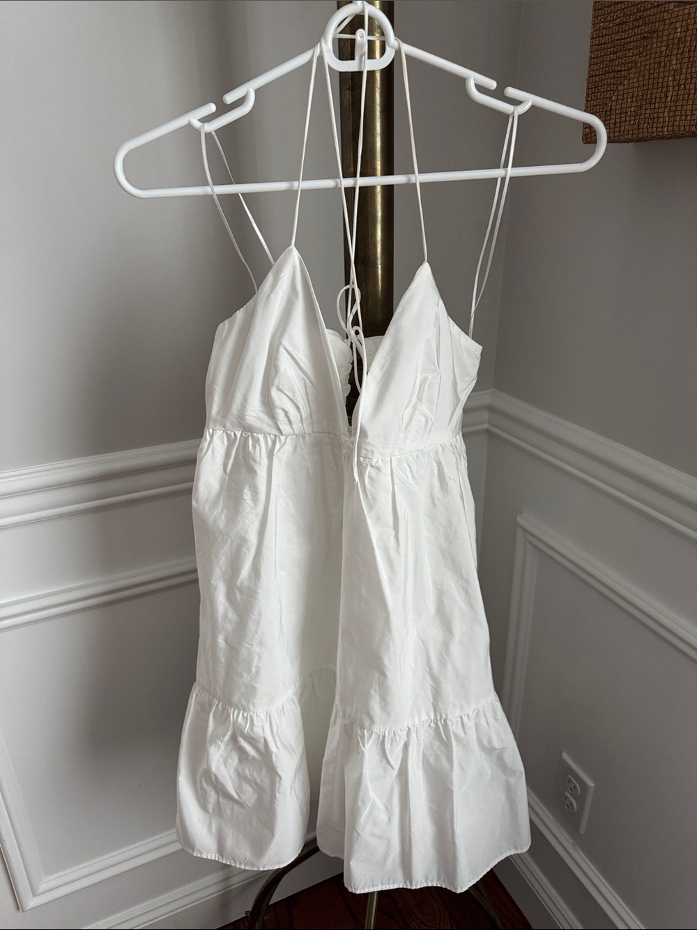Zara White Tiered Mini Dress with Spaghetti Straps